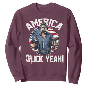 America Chuck Yeah Legendary Action Hero Sweatshirt Patriotic USA Flag Tribute 4th of July Freedom Humor TS02 Maroon Print Your Wear