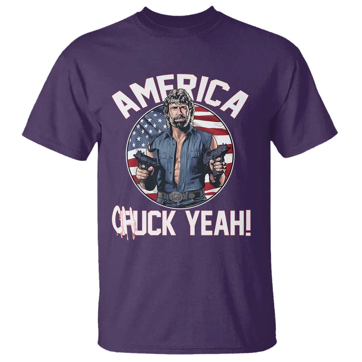 America Chuck Yeah Legendary Action Hero T Shirt Patriotic USA Flag Tribute 4th of July Freedom Humor TS02 Purple Print Your Wear