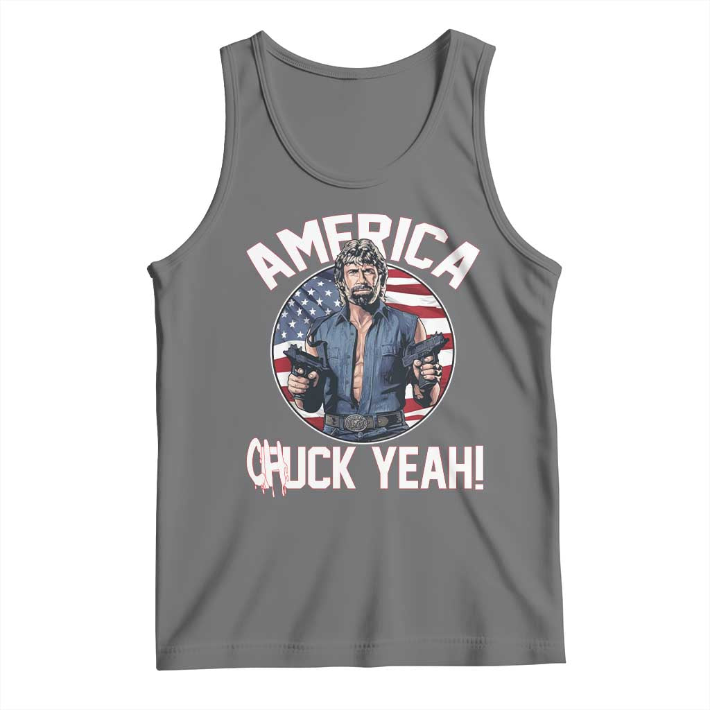 America Chuck Yeah Legendary Action Hero Tank Top Patriotic USA Flag Tribute 4th of July Freedom Humor TS02 Black Heather Print Your Wear