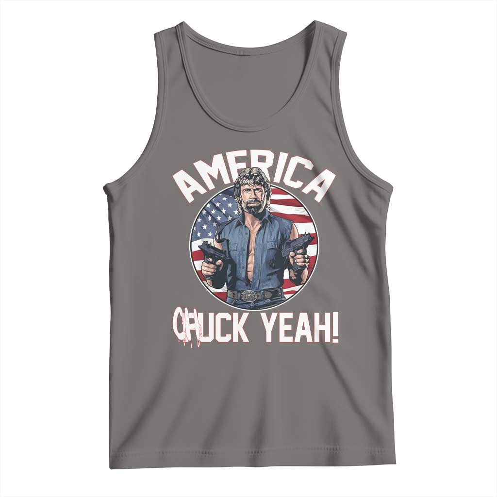 America Chuck Yeah Legendary Action Hero Tank Top Patriotic USA Flag Tribute 4th of July Freedom Humor TS02 Deep Heather Print Your Wear