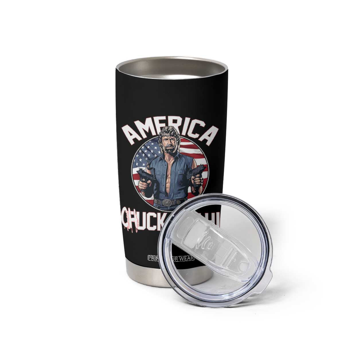 America Chuck Yeah Legendary Action Hero Tumbler Cup Patriotic USA Flag Tribute 4th of July Freedom Humor TS02 Print Your Wear