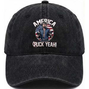 America Chuck Yeah Legendary Action Hero Washed Cotton Baseball Cap Patriotic USA Flag Tribute 4th of July Freedom Humor TS02 Print Your Wear