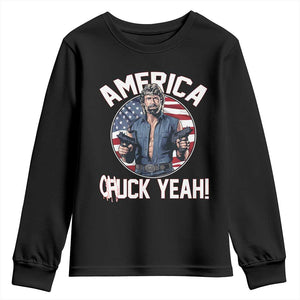 America Chuck Yeah Legendary Action Hero Youth Sweatshirt Patriotic USA Flag Tribute 4th of July Freedom Humor TS02 Black Print Your Wear