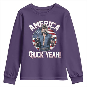 America Chuck Yeah Legendary Action Hero Youth Sweatshirt Patriotic USA Flag Tribute 4th of July Freedom Humor TS02 Purple Print Your Wear