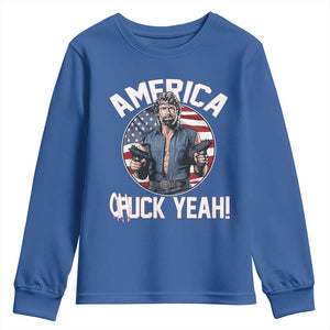 America Chuck Yeah Legendary Action Hero Youth Sweatshirt Patriotic USA Flag Tribute 4th of July Freedom Humor TS02 Royal Blue Print Your Wear