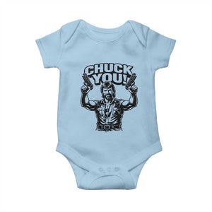Chuck You Funny Action Legend Baby Onesie Tough Guy Meme Dual Guns Retro Humor for Patriotic Fans TS02 Light Blue Print Your Wear