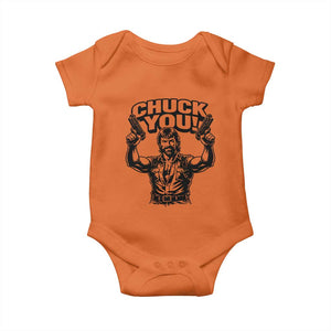 Chuck You Funny Action Legend Baby Onesie Tough Guy Meme Dual Guns Retro Humor for Patriotic Fans TS02 Orange Print Your Wear