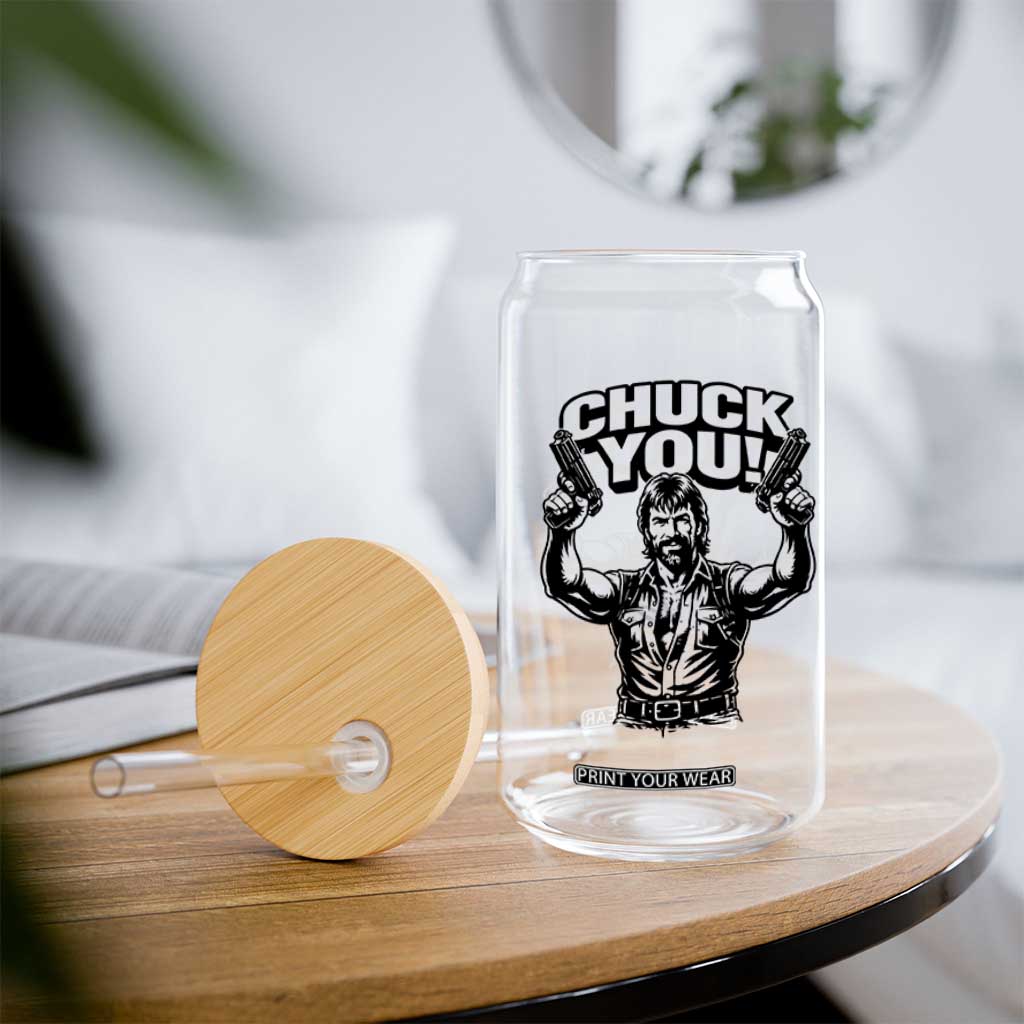 Chuck You Funny Action Legend Glass Can Tough Guy Meme Dual Guns Retro Humor for Patriotic Fans TS02 Print Your Wear