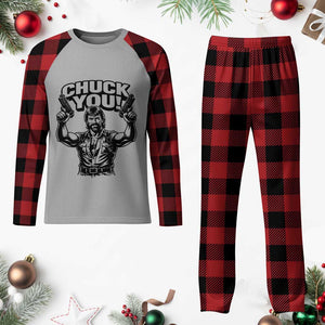 Chuck You Funny Action Legend Plaid Pajama Set Tough Guy Meme Dual Guns Retro Humor for Patriotic Fans TS02 Buffalo Plaid Print Your Wear