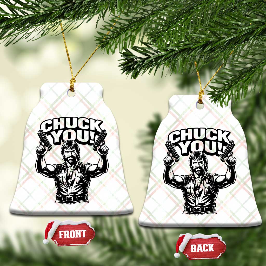 Chuck You Funny Action Legend Ceramic Ornament Tough Guy Meme Dual Guns Retro Humor for Patriotic Fans TS02 Print Your Wear