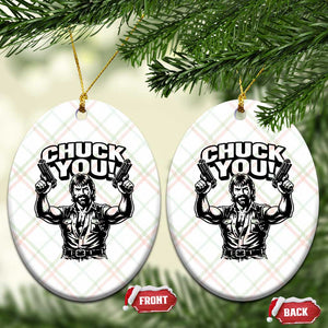 Chuck You Funny Action Legend Ceramic Ornament Tough Guy Meme Dual Guns Retro Humor for Patriotic Fans TS02 Print Your Wear