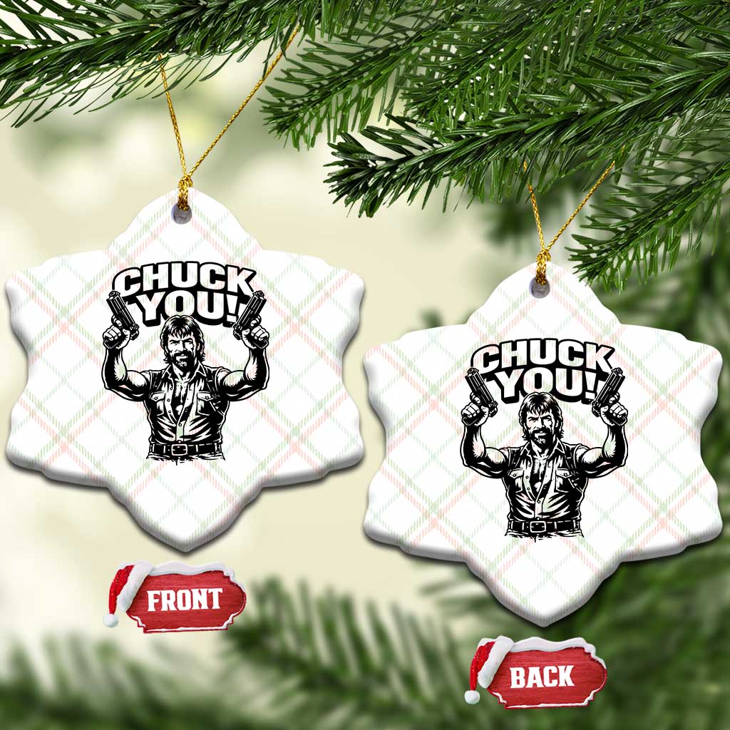 Chuck You Funny Action Legend Ceramic Ornament Tough Guy Meme Dual Guns Retro Humor for Patriotic Fans TS02 Print Your Wear