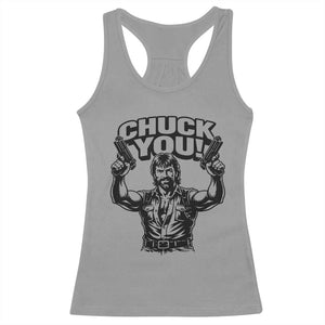 Chuck You Funny Action Legend Racerback Tank Top Tough Guy Meme Dual Guns Retro Humor for Patriotic Fans TS02 Sport Gray Print Your Wear