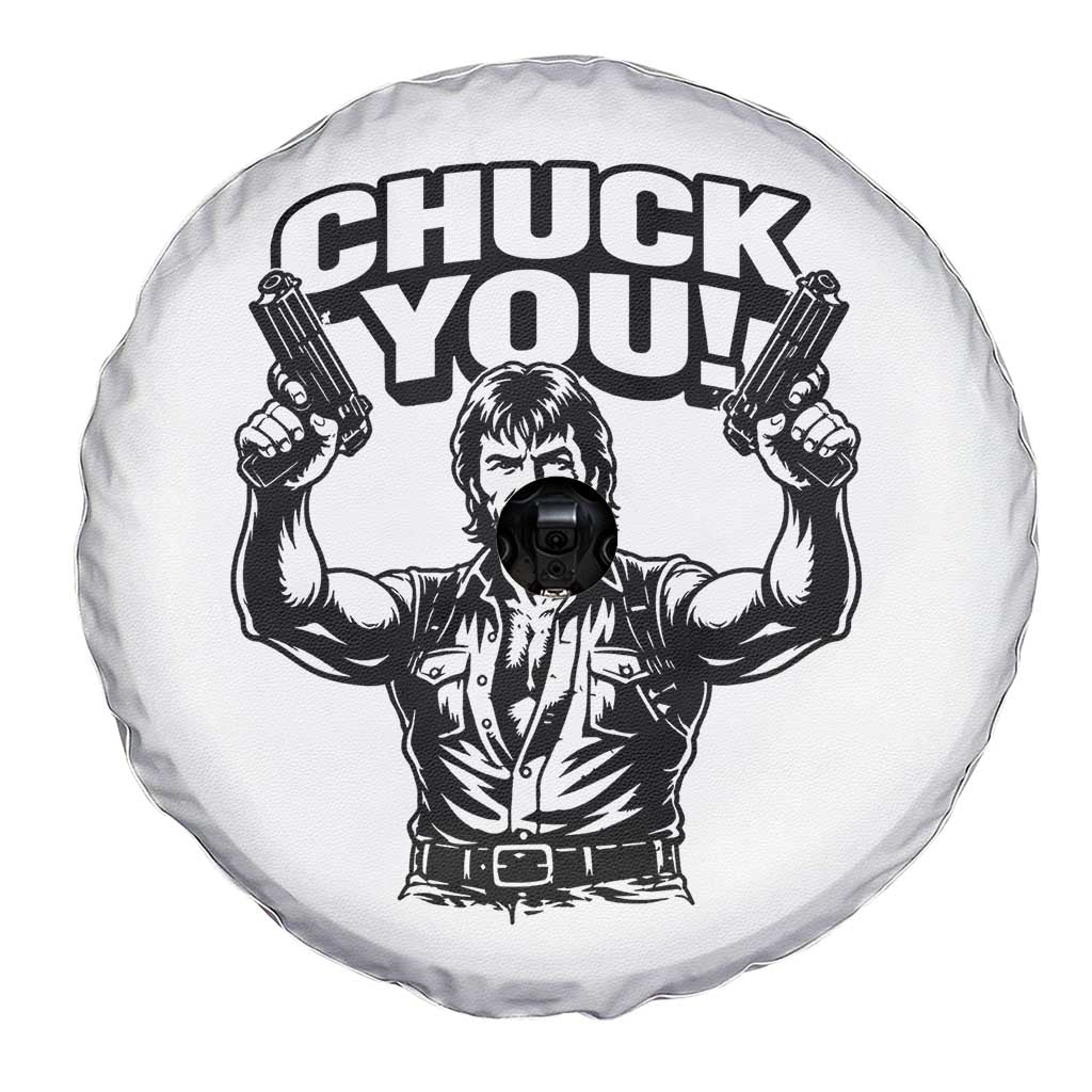 Chuck You Funny Action Legend Spare Tire Cover Tough Guy Meme Dual Guns Retro Humor for Patriotic Fans TS02 Print Your Wear