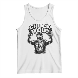 Chuck You Funny Action Legend Tank Top Tough Guy Meme Dual Guns Retro Humor for Patriotic Fans TS02 White Print Your Wear