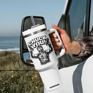 Chuck You Funny Action Legend Tumbler With Handle Tough Guy Meme Dual Guns Retro Humor for Patriotic Fans TS02 Print Your Wear