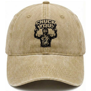 Chuck You Funny Action Legend Washed Cotton Baseball Cap Tough Guy Meme Dual Guns Retro Humor for Patriotic Fans TS02 Print Your Wear