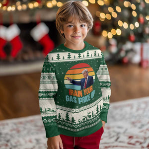 IRan Your Gas Price Up Funny Political Trump Meme Ugly Christmas Sweater Retro Sunset Controversial Politics TS02 Forest Green Beige Print Your Wear