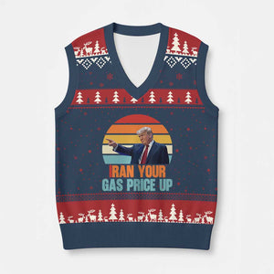 IRan Your Gas Price Up Funny Political Trump Meme V-Neck Knit Sweater Vest Retro Sunset Controversial Politics TS02 Navy Red Print Your Wear