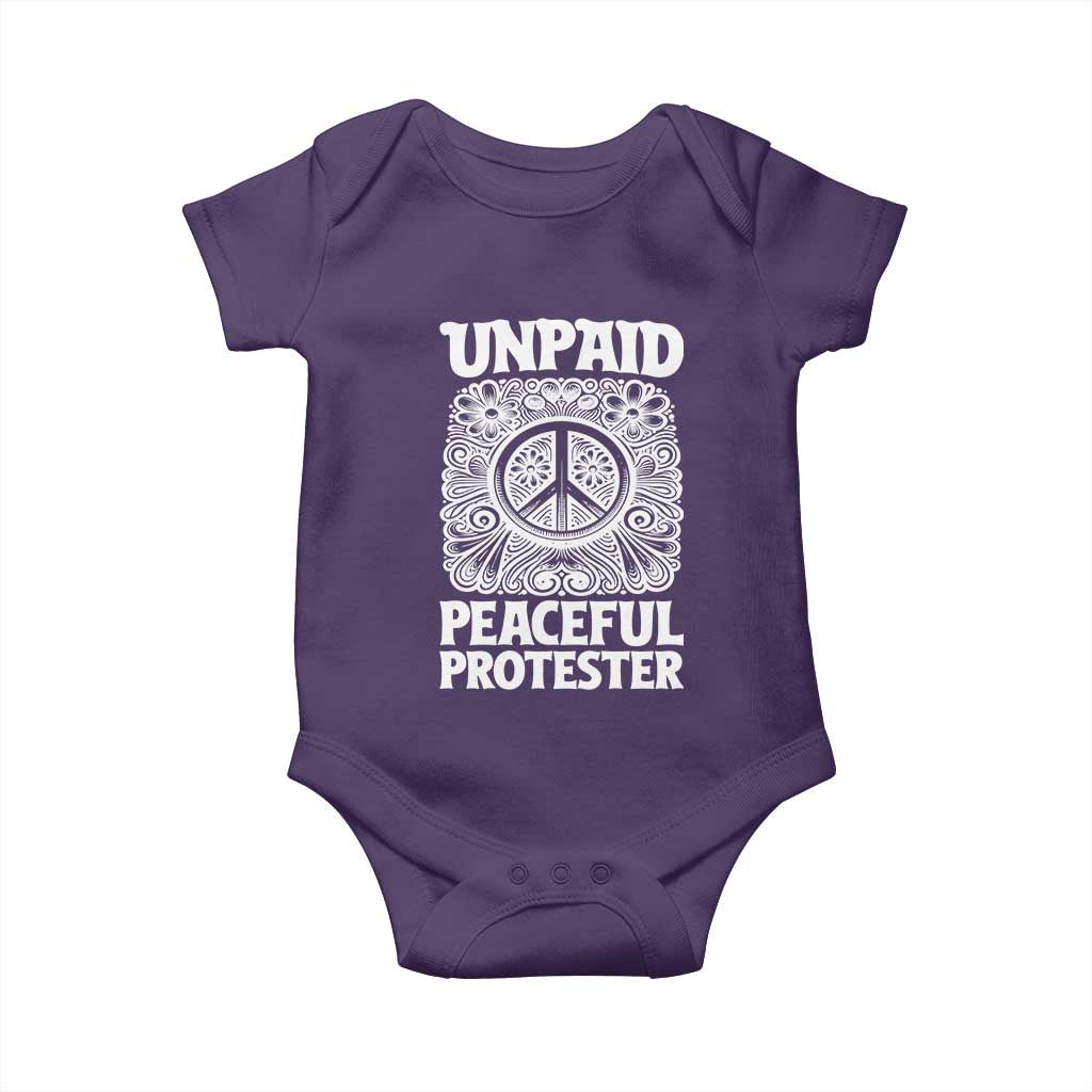 Unpaid Peaceful Protester Vintage Floral Peace Baby Onesie Hippie Style Activist Retro Anti War Boho Protest TS02 Purple Print Your Wear