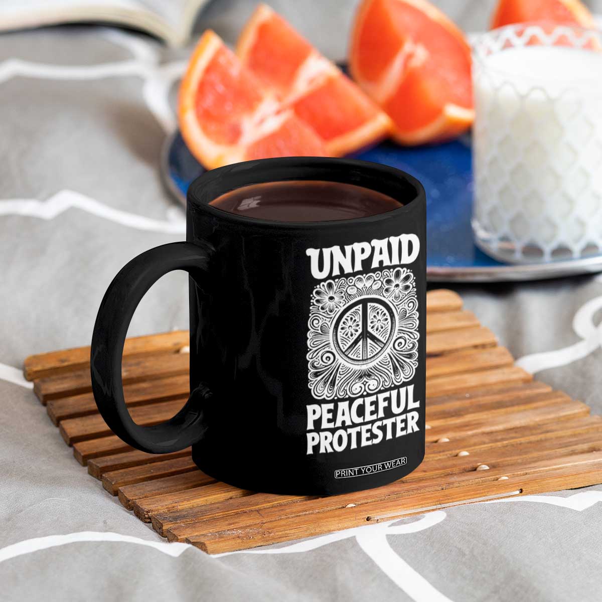 Unpaid Peaceful Protester Vintage Floral Peace Coffee Mug Hippie Style Activist Retro Anti War Boho Protest TS02 Print Your Wear