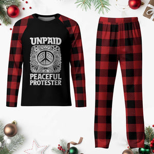 Unpaid Peaceful Protester Vintage Floral Peace Plaid Pajama Set Hippie Style Activist Retro Anti War Boho Protest TS02 Buffalo Plaid Print Your Wear