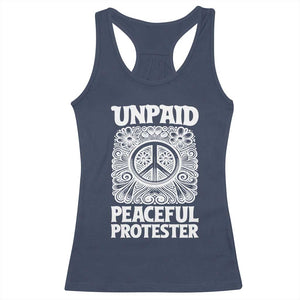 Unpaid Peaceful Protester Vintage Floral Peace Racerback Tank Top Hippie Style Activist Retro Anti War Boho Protest TS02 Navy Print Your Wear