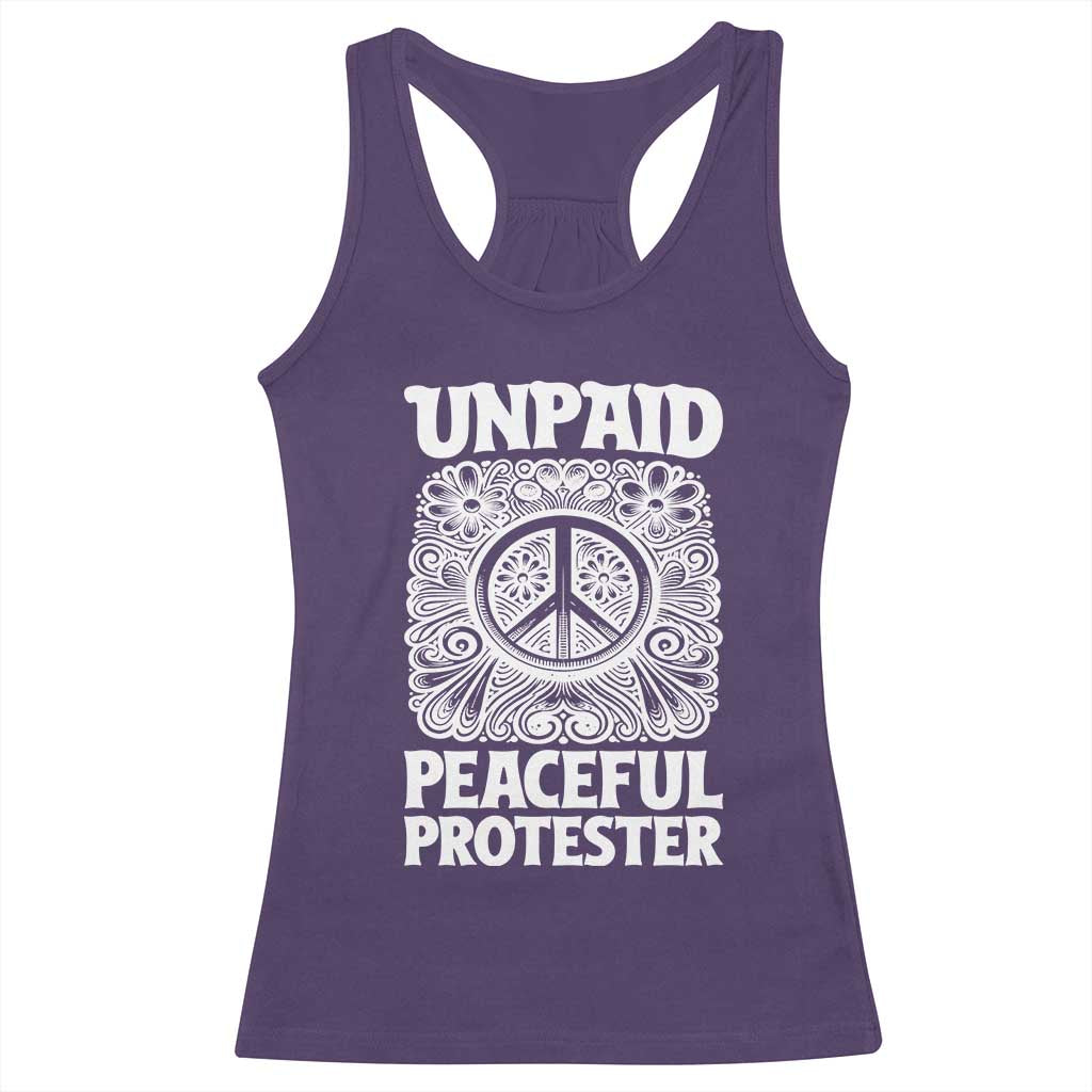 Unpaid Peaceful Protester Vintage Floral Peace Racerback Tank Top Hippie Style Activist Retro Anti War Boho Protest TS02 Purple Print Your Wear