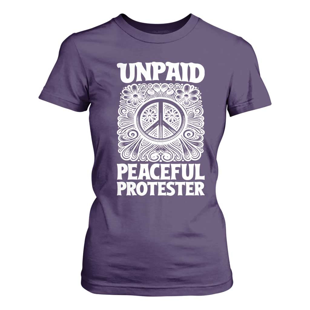 Unpaid Peaceful Protester Vintage Floral Peace T Shirt For Women Hippie Style Activist Retro Anti War Boho Protest TS02 Purple Print Your Wear