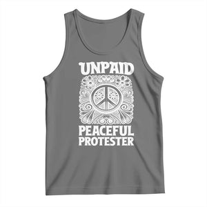 Unpaid Peaceful Protester Vintage Floral Peace Tank Top Hippie Style Activist Retro Anti War Boho Protest TS02 Black Heather Print Your Wear