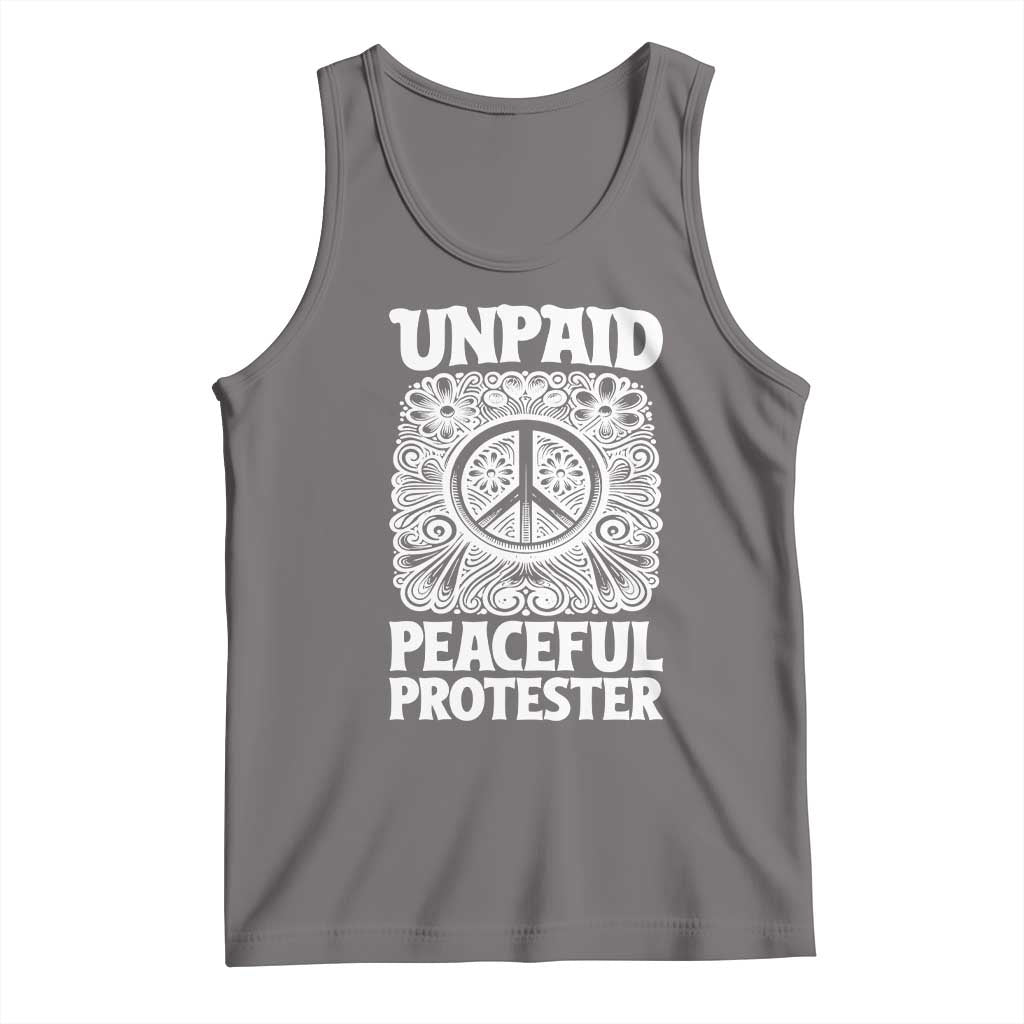 Unpaid Peaceful Protester Vintage Floral Peace Tank Top Hippie Style Activist Retro Anti War Boho Protest TS02 Deep Heather Print Your Wear