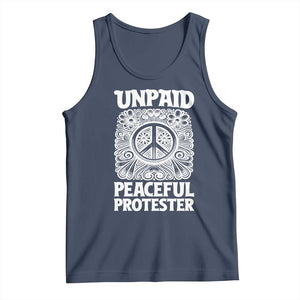 Unpaid Peaceful Protester Vintage Floral Peace Tank Top Hippie Style Activist Retro Anti War Boho Protest TS02 Navy Print Your Wear