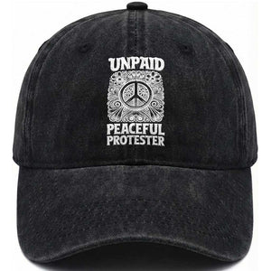 Unpaid Peaceful Protester Vintage Floral Peace Washed Cotton Baseball Cap Hippie Style Activist Retro Anti War Boho Protest TS02 Print Your Wear