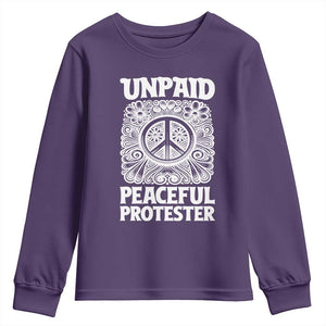 Unpaid Peaceful Protester Vintage Floral Peace Youth Sweatshirt Hippie Style Activist Retro Anti War Boho Protest TS02 Purple Print Your Wear