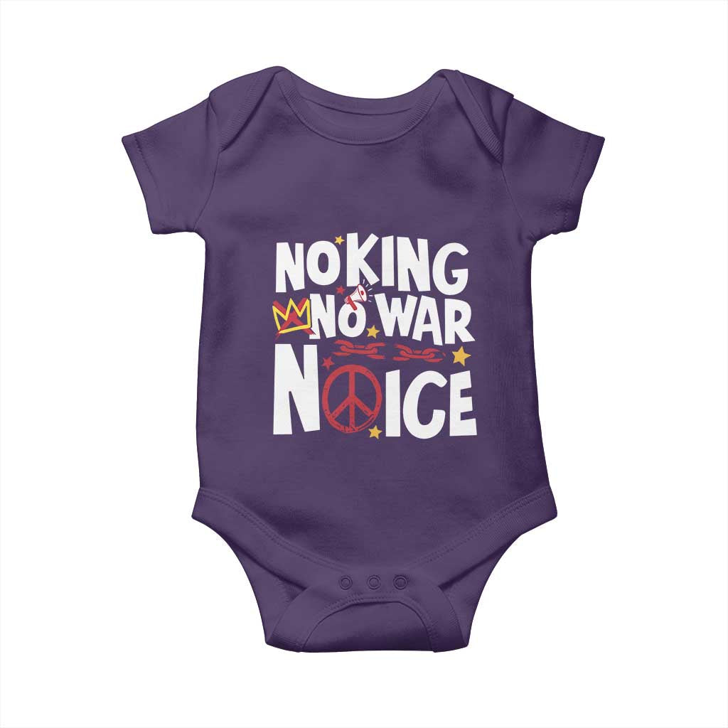 No Kings No Wars No Ice Bold Typography Baby Onesie Peace Symbol Anti War Activist Human Rights TS02 Purple Print Your Wear