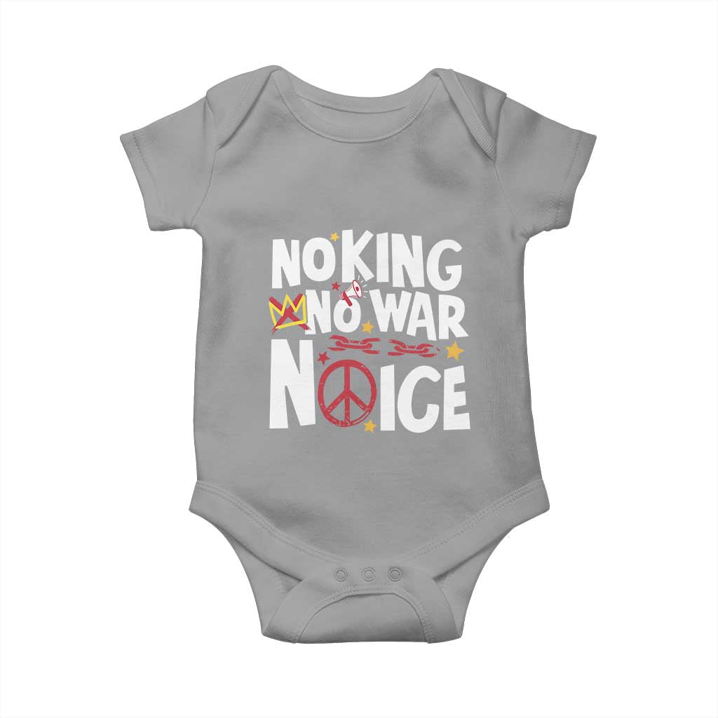 No Kings No Wars No Ice Bold Typography Baby Onesie Peace Symbol Anti War Activist Human Rights TS02 Sport Gray Print Your Wear