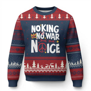 No Kings No Wars No Ice Bold Typography Ugly Christmas Sweater Peace Symbol Anti War Activist Human Rights TS02 Navy Red Print Your Wear