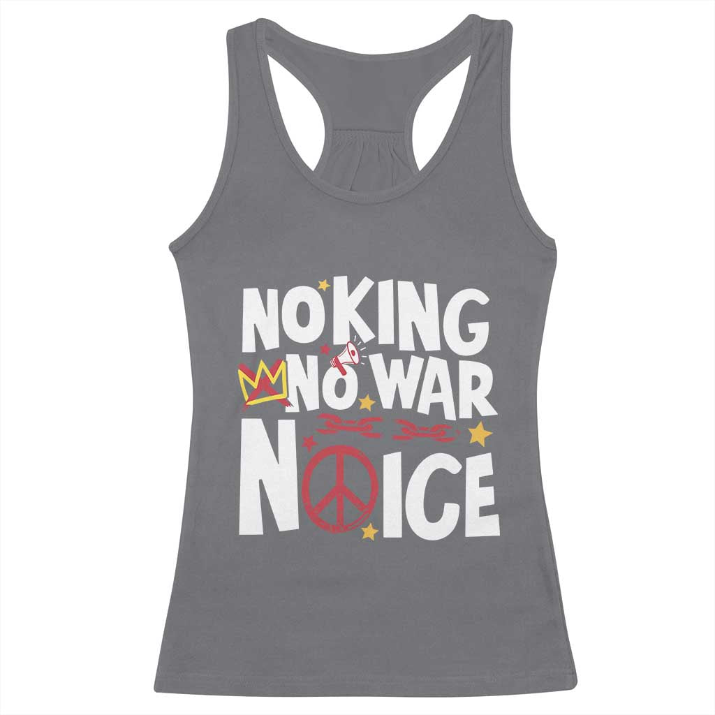 No Kings No Wars No Ice Bold Typography Racerback Tank Top Peace Symbol Anti War Activist Human Rights TS02 Charcoal Print Your Wear