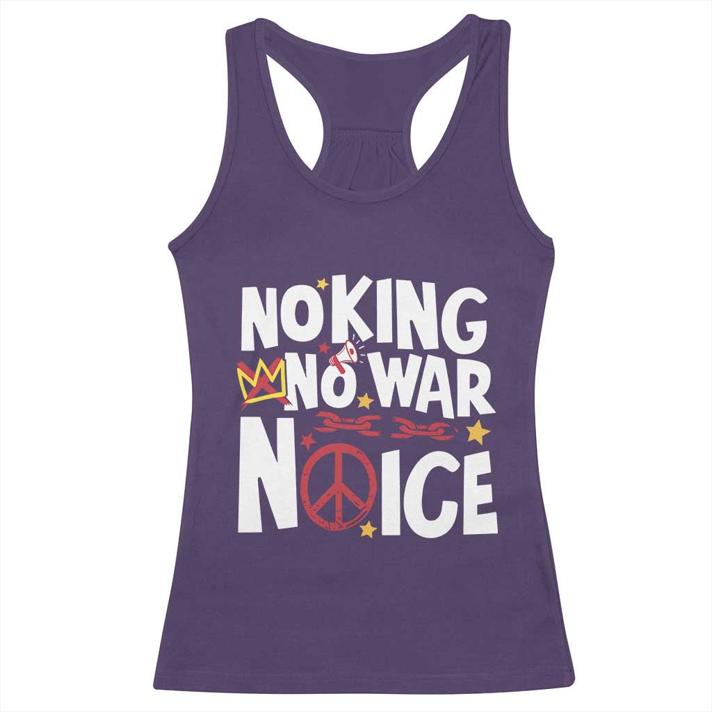 No Kings No Wars No Ice Bold Typography Racerback Tank Top Peace Symbol Anti War Activist Human Rights TS02 Purple Print Your Wear