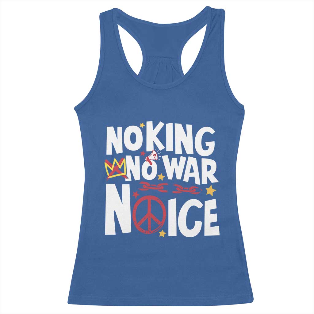 No Kings No Wars No Ice Bold Typography Racerback Tank Top Peace Symbol Anti War Activist Human Rights TS02 Royal Blue Print Your Wear