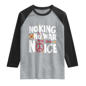 No Kings No Wars No Ice Bold Typography Raglan Shirt Peace Symbol Anti War Activist Human Rights TS02 Heather Gray Black Print Your Wear