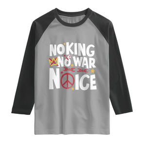No Kings No Wars No Ice Bold Typography Raglan Shirt Peace Symbol Anti War Activist Human Rights TS02 Sport Gray Black Print Your Wear