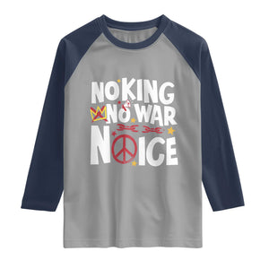 No Kings No Wars No Ice Bold Typography Raglan Shirt Peace Symbol Anti War Activist Human Rights TS02 Sport Gray Navy Print Your Wear