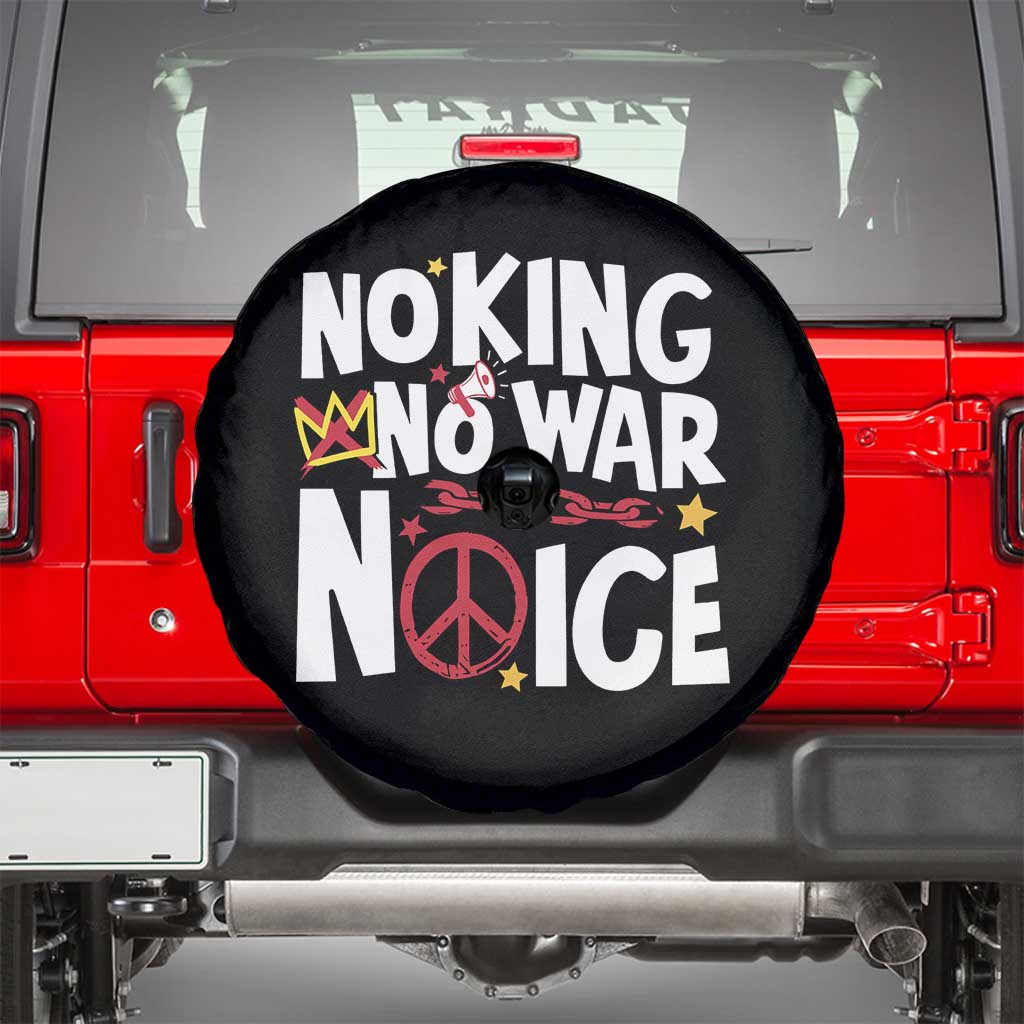 No Kings No Wars No Ice Bold Typography Spare Tire Cover Peace Symbol Anti War Activist Human Rights TS02 Black Print Your Wear