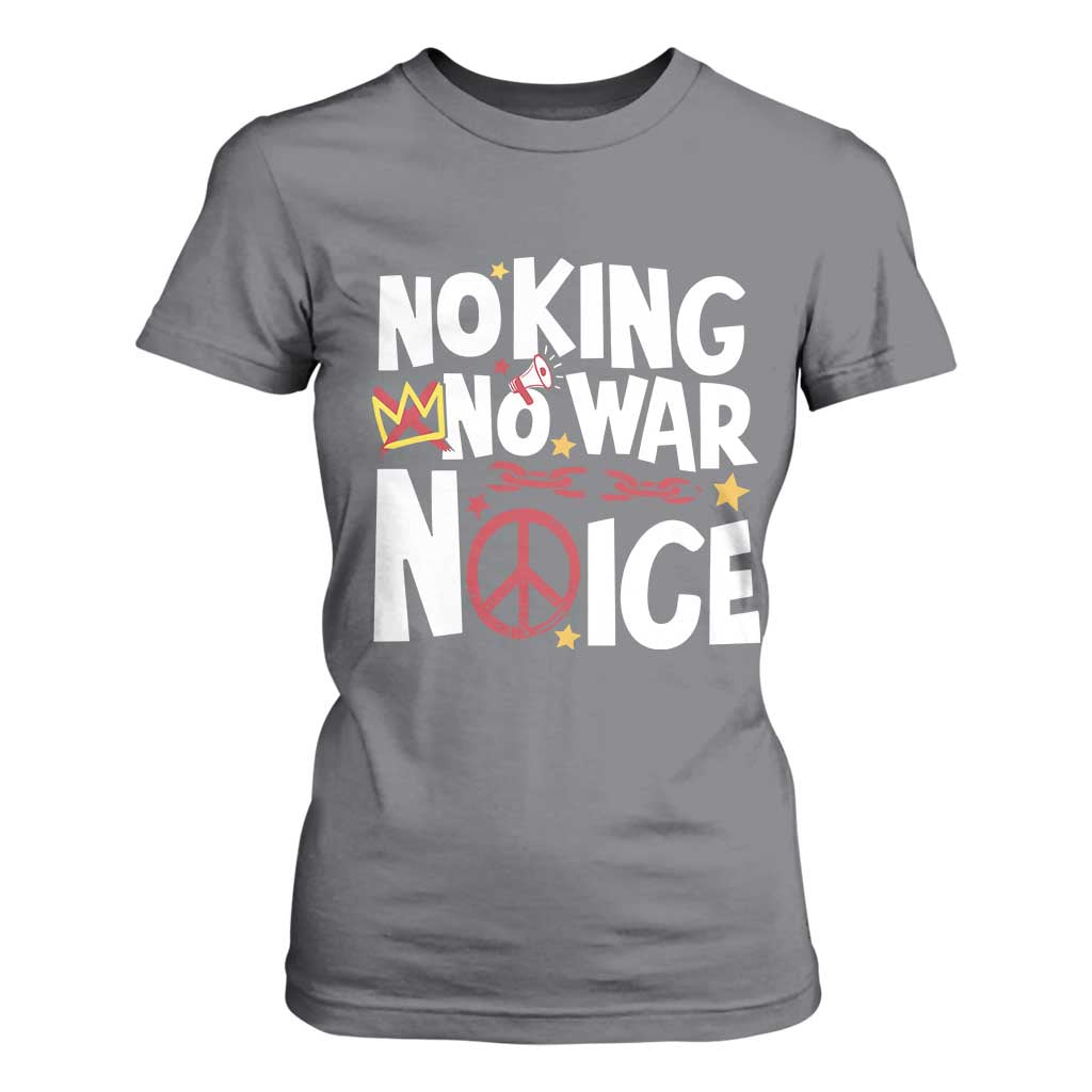 No Kings No Wars No Ice Bold Typography T Shirt For Women Peace Symbol Anti War Activist Human Rights TS02 Charcoal Print Your Wear