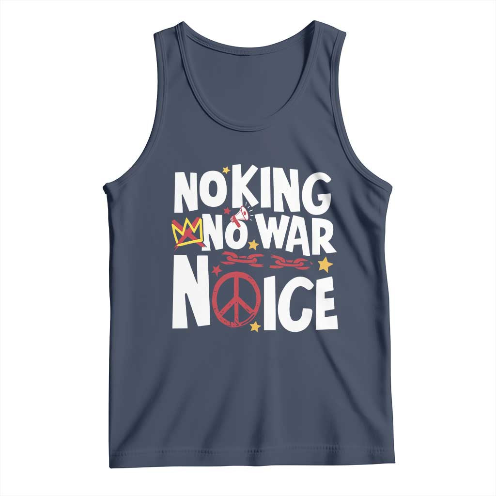 No Kings No Wars No Ice Bold Typography Tank Top Peace Symbol Anti War Activist Human Rights TS02 Navy Print Your Wear