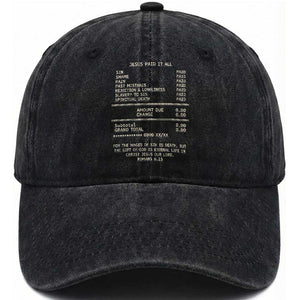 Jesus Paid It All Christian Receipt Washed Cotton Baseball Cap Romans 6:23 Faith Message Sin Debt Inspirational Gift TS02 Print Your Wear