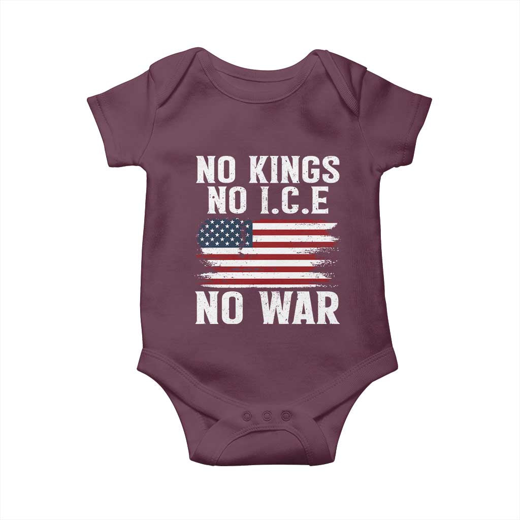 No Wars No Ice No Kings American Flag Baby Onesie Patriotic Protest Anti War Human Rights TS02 Maroon Print Your Wear