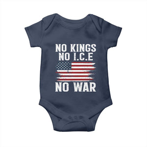 No Wars No Ice No Kings American Flag Baby Onesie Patriotic Protest Anti War Human Rights TS02 Navy Print Your Wear