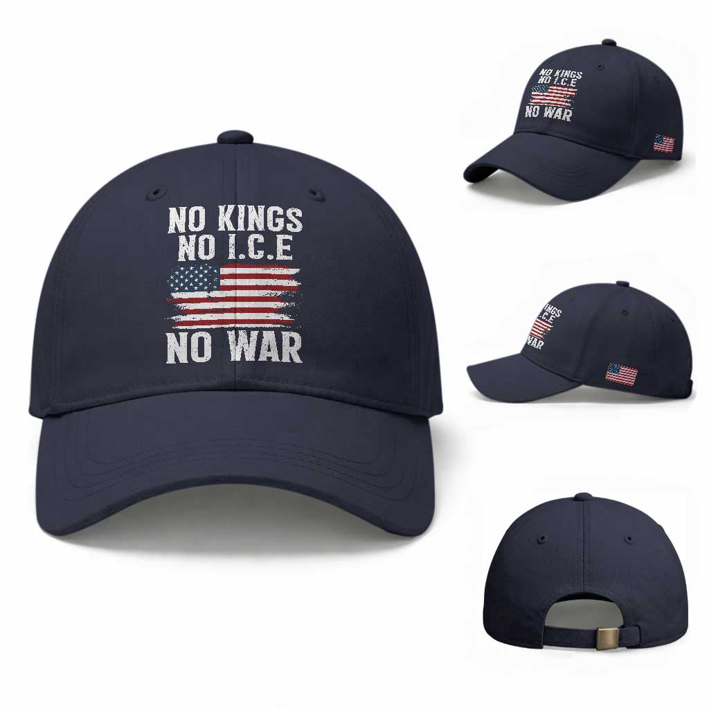 No Wars No Ice No Kings American Flag Baseball Cap Patriotic Protest Anti War Human Rights TS02 Baseball Cap Universal Fit Navy Print Your Wear